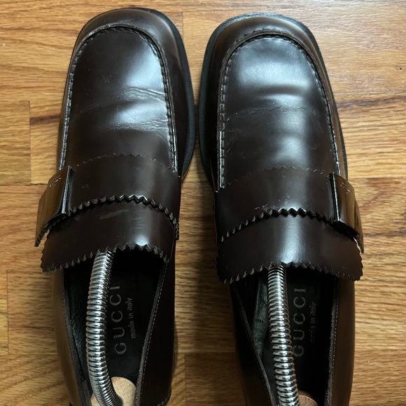 Vintage Gucci square toe leather loafters women’s size 7B Italy - Picture 1 of 14